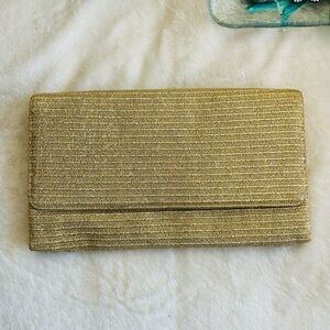 Vintage Gold Textured Clutch with Flap Closure